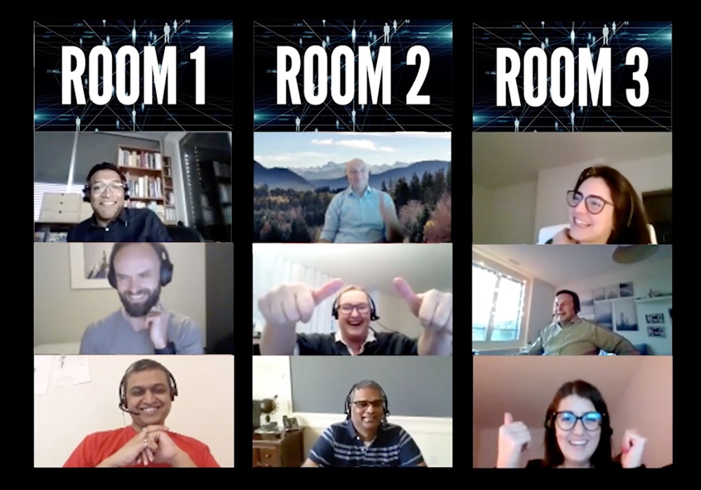 A collage of people with headsets.