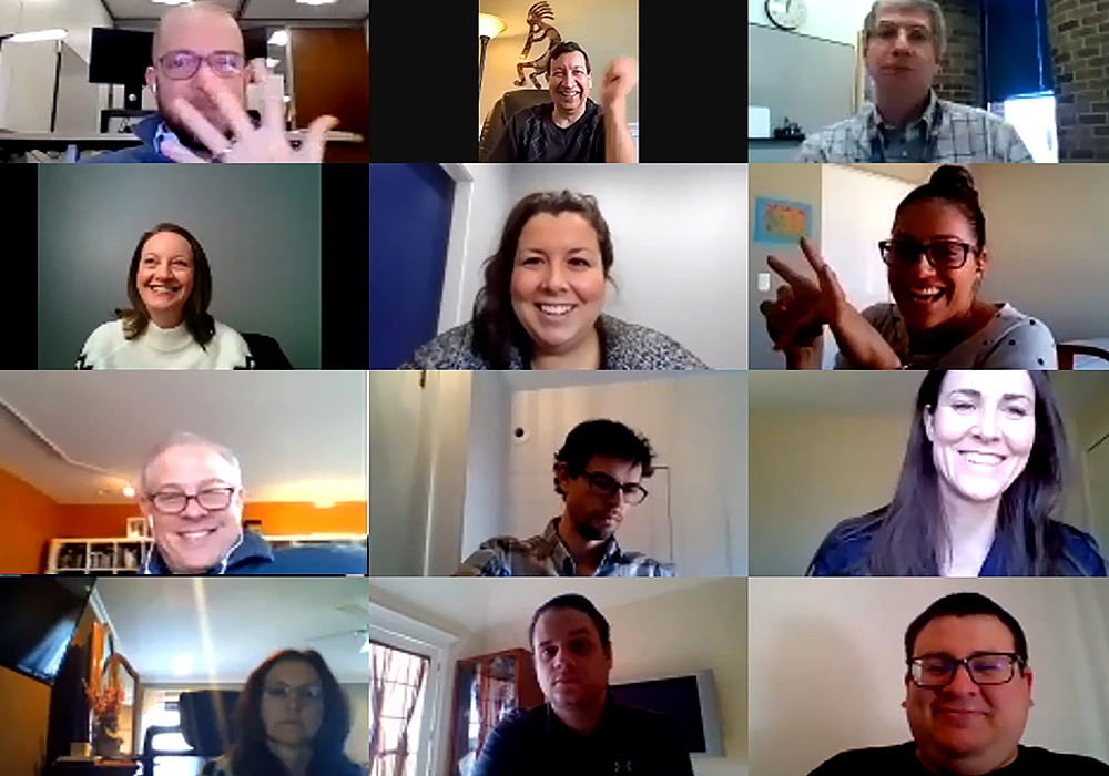 A group of people on a video call.