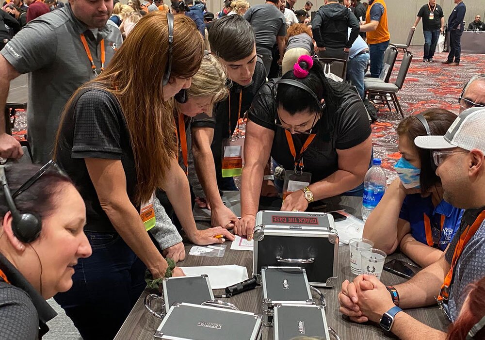 A group of people gathered around a table.