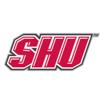 A red and white logo with the word shu.