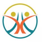 A logo with two people holding hands in a circle.