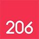 A red and white logo with the number 206 on it.