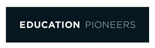 Education pioneers logo on a black background.