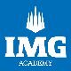 Img academy logo on a blue background.
