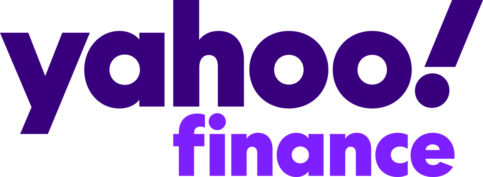 Yahoo finance logo on a black background.