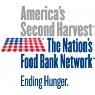 Logo of America's Second Harvest, The Nation's Food Bank Network, with the tagline "Ending Hunger." Features a red and blue checkered tablecloth pattern.