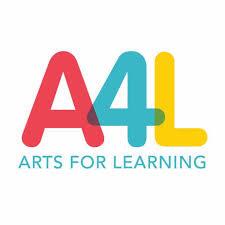 A4L logo with "Arts for Learning" written below in turquoise against a white background. The letters "A" and "L" are red and yellow, respectively, and the "4" is turquoise.