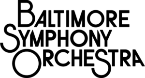 Logo that reads "Baltimore Symphony Orchestra" in stylized black text on a transparent background.