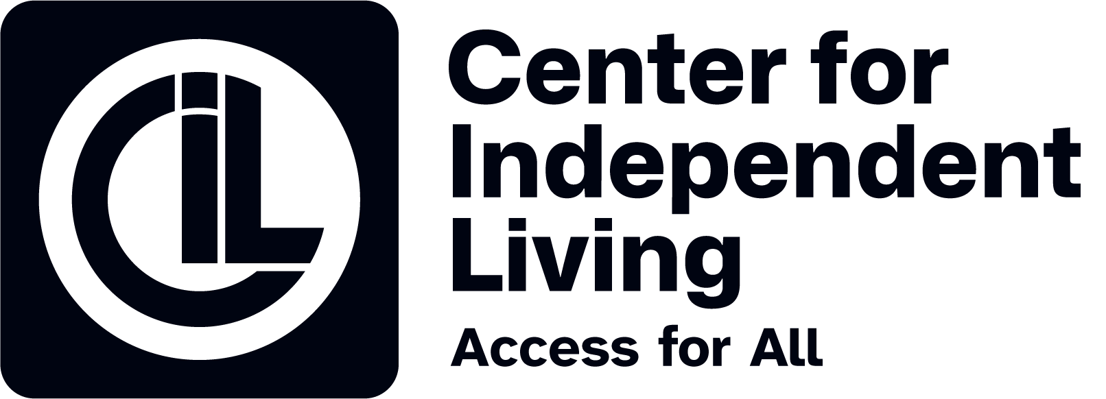 Logo of Center for Independent Living showing an abstract design of letters "C," "I," and "L" in a circle on the left side and the text "Center for Independent Living" with the tagline "Access for All" on the right.