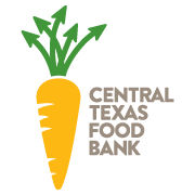 The logo of Central Texas Food Bank features an orange carrot with green leaves and the organization's name to the right.