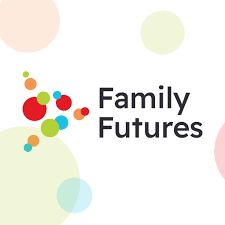 Family Futures logo featuring a cluster of colorful circles on the left and the words "Family Futures" in black text on the right. The background is white with faint, larger circles in soft colors.