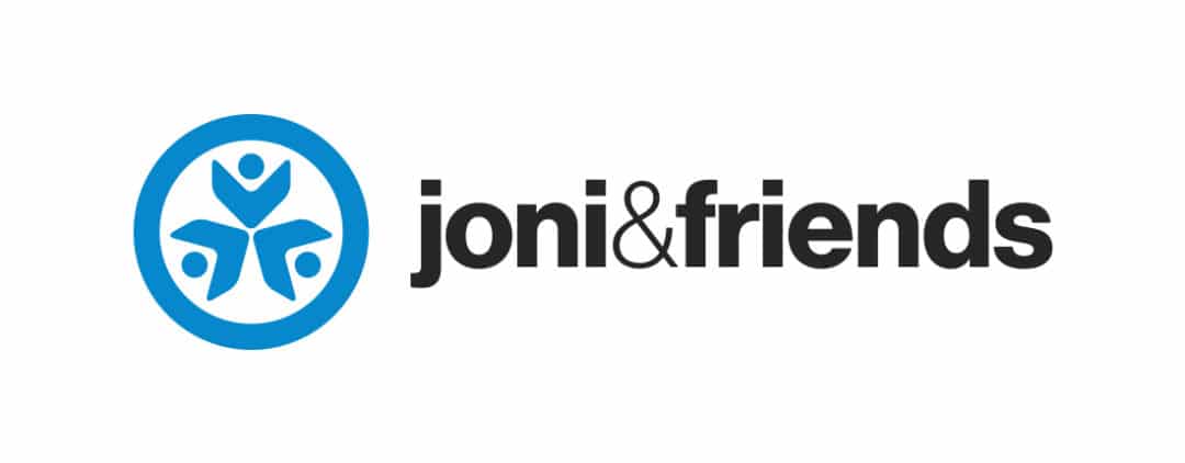 Logo of Joni and Friends featuring three stylized human figures inside a blue circle next to the text "joni&friends" in black.