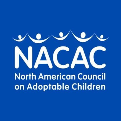 Logo of the North American Council on Adoptable Children (NACAC) with stylized figures holding hands and the acronym NACAC above the full organization name on a blue background.