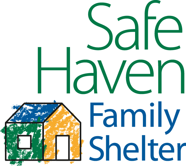 Logo of Safe Haven Family Shelter with an illustration of a house and text that reads "Safe Haven Family Shelter".