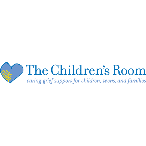 Logo of "The Children's Room" featuring a heart with a sun inside, followed by the text "The Children's Room" and the tagline "caring grief support for children, teens, and families.