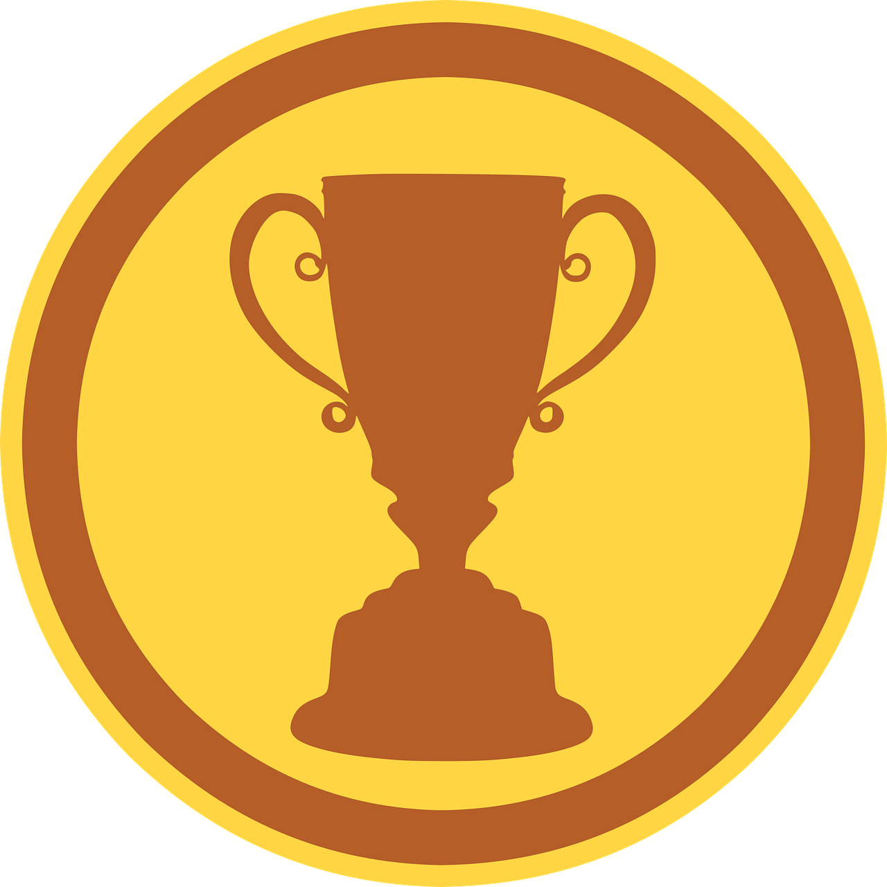 A brown trophy icon centered on a yellow background with a brown border, representing an award or achievement.