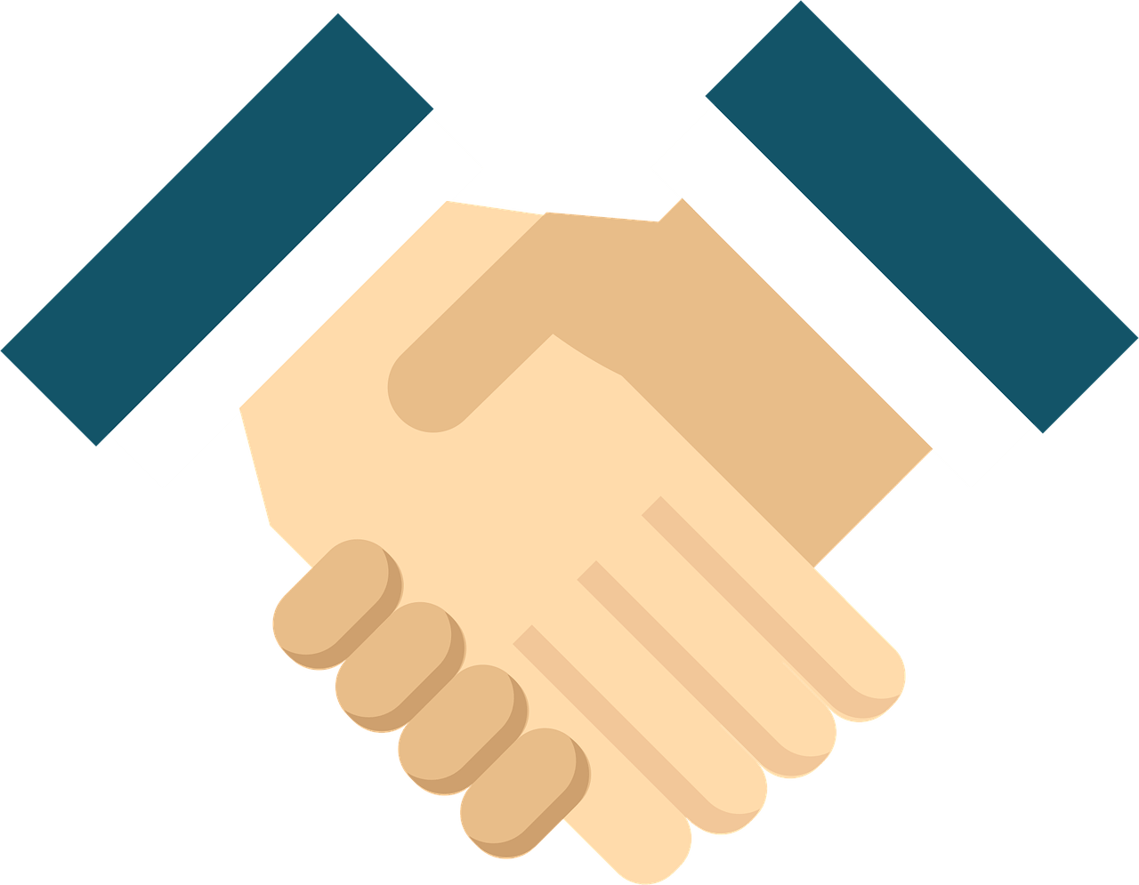 Illustration of two hands shaking, symbolizing agreement or partnership, with both individuals wearing dark blue suit sleeves.