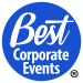 The best corporate events logo on a blue background.