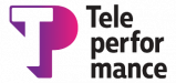 Tele performance logo on a black background.