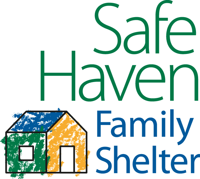 Logo of Safe Haven Family Shelter with an illustration of a house and text that reads "Safe Haven Family Shelter".