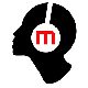 A silhouette of a man with headphones on his head.