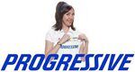 A woman in a white shirt with the word progressive on it.