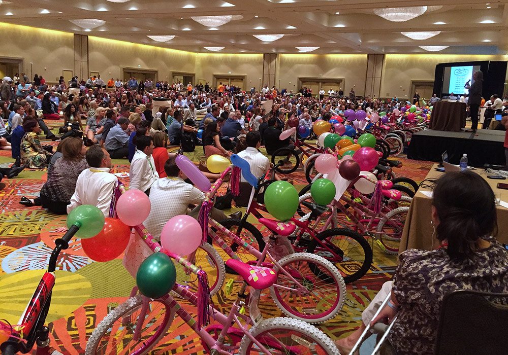 A crowd of people in a room.