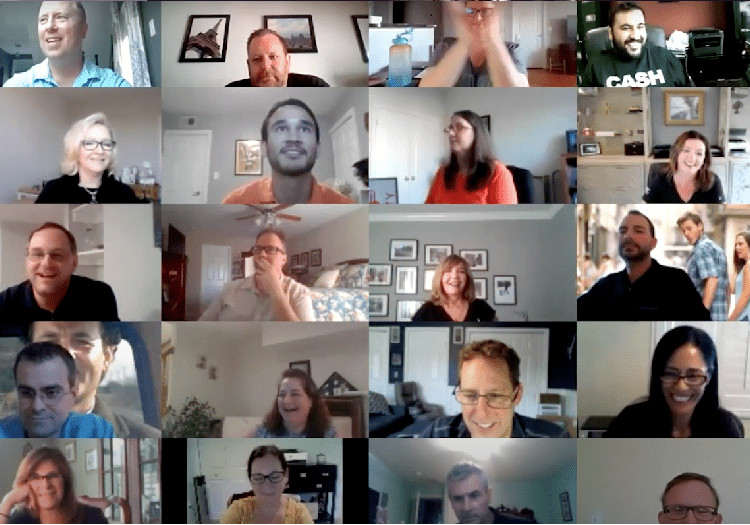 A collage of people in a video call.