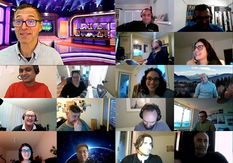 A collage of people on a video call.