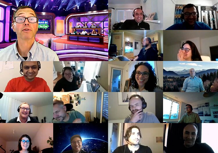 A collage of people on a video call.