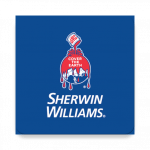 Sherwin williams logo on a blue background.