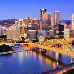 Pittsburgh skyline at dusk.