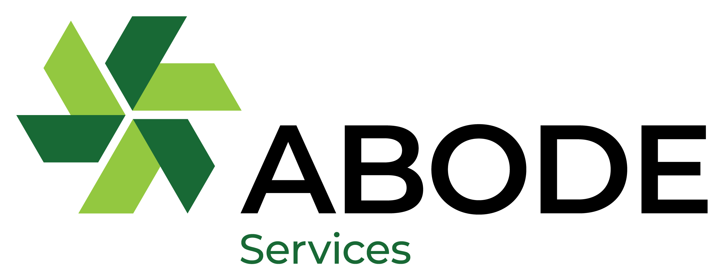 Logo of Abode Services featuring a green geometric design and the words "ABODE" in black uppercase letters and "Services" in green lowercase letters.