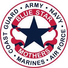 Seal of the Blue Star Mothers organization, featuring a blue star in the center surrounded by the words Coast Guard, Army, Navy, Air Force, Marines, with red ribbons.