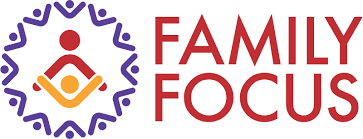 Family Focus logo with two figures forming a heart shape in purple and yellow, accompanied by the words "FAMILY FOCUS" in bold, red letters.