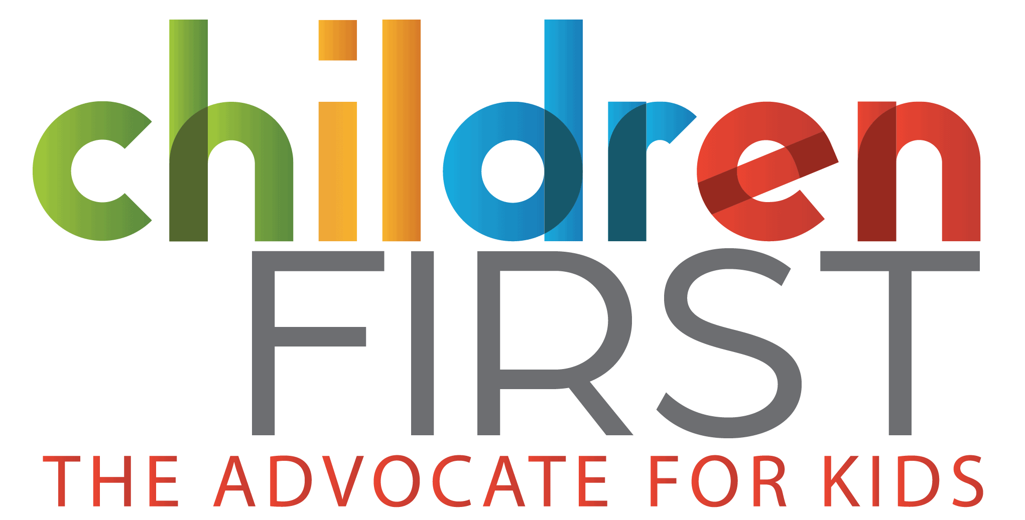 A multi-colored text logo reading "children FIRST" with the tagline "THE ADVOCATE FOR KIDS" in red letters beneath.