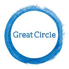 A blue circular brushstroke surrounds the words "Great Circle" written in blue text. The circle is set against a white background.