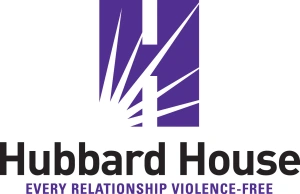 Purple Hubbard House logo with the tagline "EVERY RELATIONSHIP VIOLENCE-FREE" underneath.