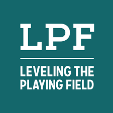 Green square image with white text: "LPF" above a horizontal line, and "LEVELING THE PLAYING FIELD" below the line.
