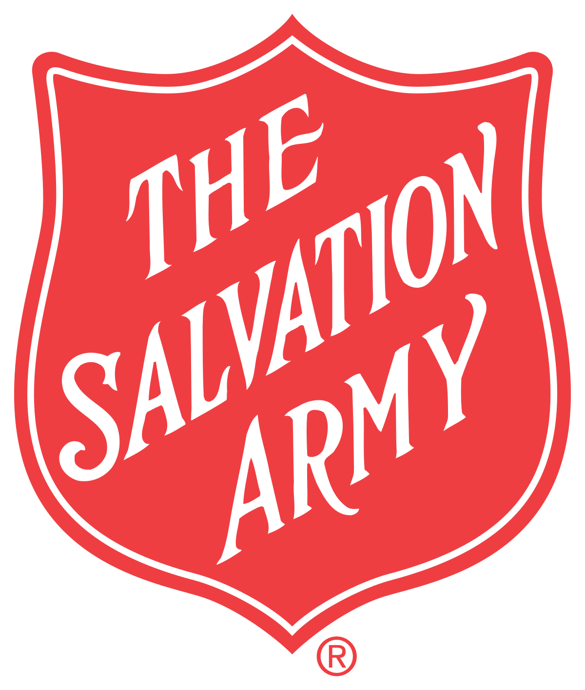 Logo of The Salvation Army featuring a red shield with the organization's name in white uppercase letters.