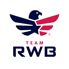 Logo of Team RWB featuring a stylized eagle with blue and red wings above the words "TEAM RWB" in bold blue letters.