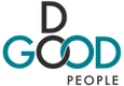 Logo with the words "DO GOOD PEOPLE," where the overlapping letters "O" in "GOOD" are interlinked, combining bold black and teal colors.
