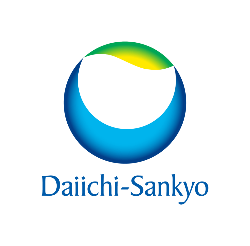 Daiichi-Sankyo logo featuring a circular blue and green gradient symbol above the company name in blue text on a white background.