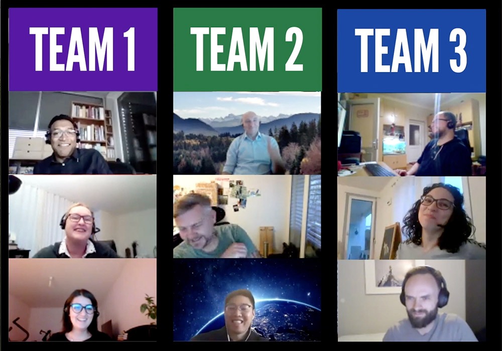 A group of people on a video call.