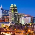 Raleigh, north carolina skyline at dusk.