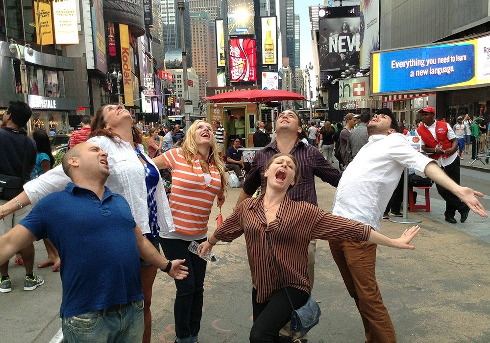 A group of people in a city.