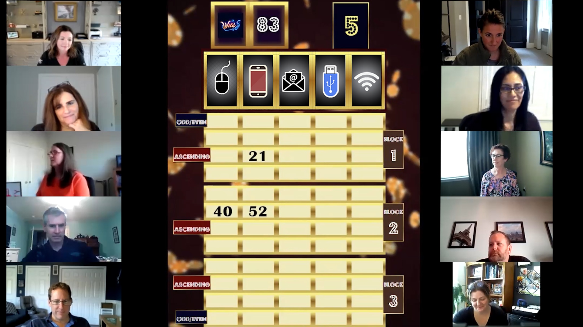 A group of people are playing a game on a screen.