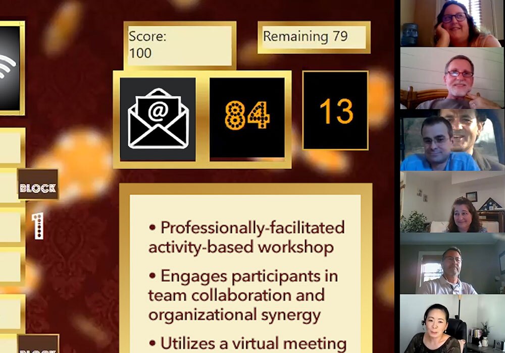 A group of people in a video conference.