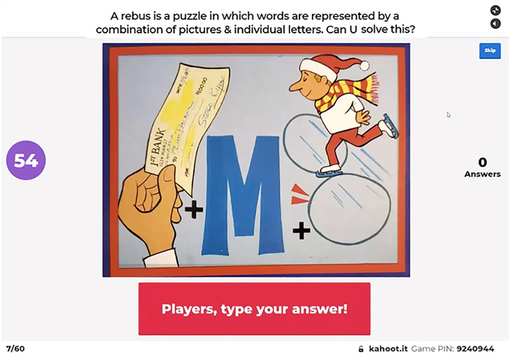 A picture of a man holding a letter m.