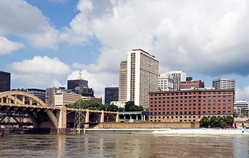 A bridge over a river.